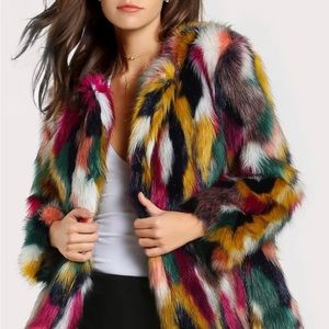 SHEIN XS Colorful Faux Fur Coat ( pre-owned only worn once pristine condition )
